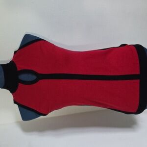 Premose Red and Black Sleeveless Mock Turtleneck Keyhole Soft Sweater